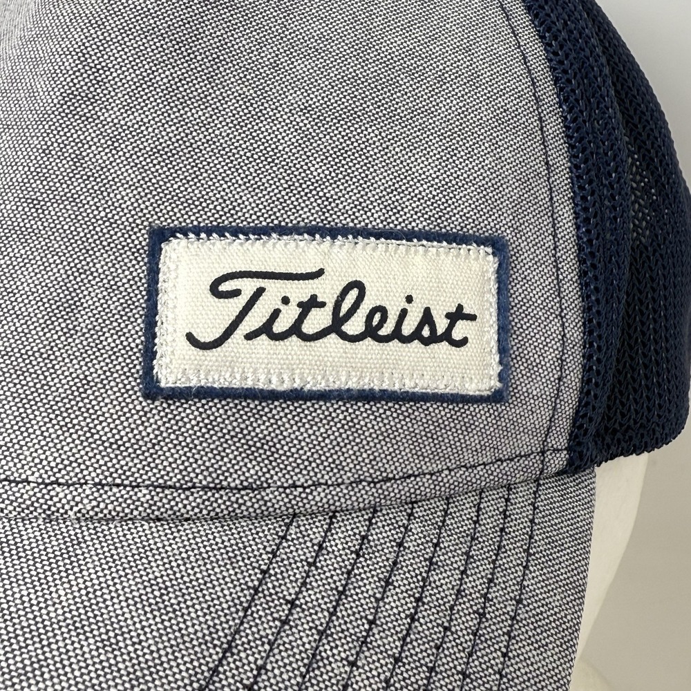 Titleist Small Offset Logo Red Sky Golf Tour Hat Mesh Flex Fitted Cap M/L Blue - Picture 2 of 13